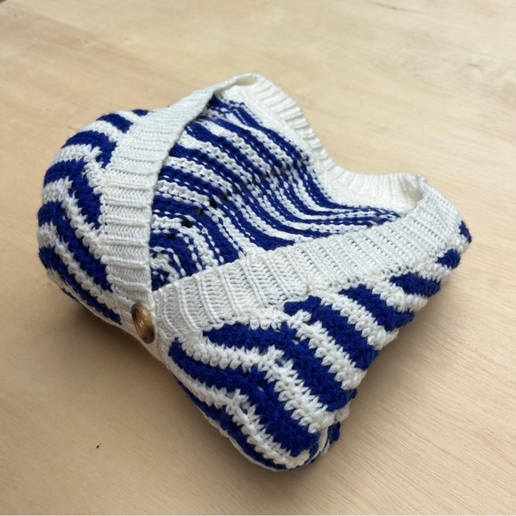 Blue White Striped Cardigan Sweater Women’s Small Colorful Comfy Fall Knit - Picture 6 of 6